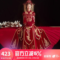 龍曼尼仕丝绒秀禾服新娘2023中式婚纱结婚礼服古装嫁衣敬酒服龙凤褂 丝绒1128 M