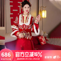 龍曼尼仕秀禾服新娘婚纱2023订婚敬酒服红色马面裙三件套新中式嫁衣 S2327-三件套 均码