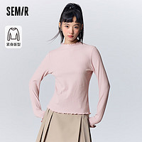 Semir 森马 长袖T恤女木耳边半高领2023冬季紧身肌理抓绒针织衫109723101001