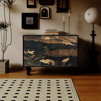 韵祺阁现代中古风大容量玄关柜靠墙一体免安装实木收纳置物柜卧室床尾柜 南美胡桃木 尺寸:长115*宽40*高85cm