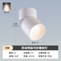 雷士 NVC Lighting 筒灯 明装筒灯 LED筒灯 圆形防眩防雾走廊吸顶灯 【明装可折叠】灵动-9W暖白-36°