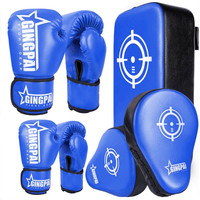 GINGPAI儿童拳击手套男女搏击散打训练打沙袋拳套组合拳击靶亲子器材 蓝色儿童成人拳套+脚靶1只+手靶2只 6oz