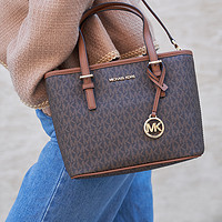 MICHAEL KORS 迈克·科尔斯 MK女托特包小号单肩包菜篮子轻奢拉链香草拼色牛皮