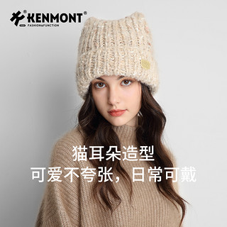 kenmont卡蒙手工织猫耳朵帽子百搭保暖护耳可爱针织帽