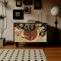 韵祺阁2023龙图漆画玄关柜实木餐边柜中古风简约客厅家用收纳柜矮柜 新西兰松 尺寸:长115*宽40*高85cm