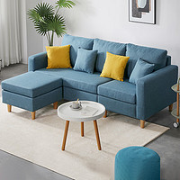 家逸（JIAYI）实木沙发客厅小户型轻奢布艺沙发现代简约家用单人双人三人位组合 蓝色组合三件套