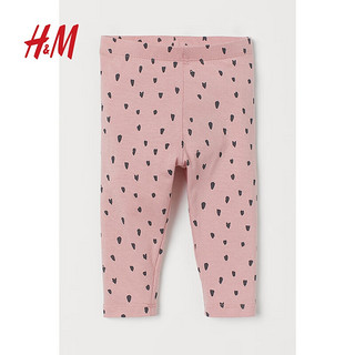 H&M 童装女婴幼童裤子秋季舒适棉质打底裤松紧带印花长裤0930472 浅米色/豹纹 66/47