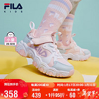 FILA 斐乐 童鞋猫爪鞋2024夏季小童男女童复古跑鞋魔术贴运动鞋 朴雾嫩粉/斐乐白-SI 29码(内长18cm)