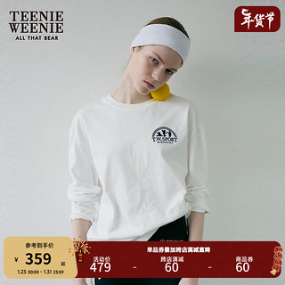 TEENIE WEENIE 小熊2024白色休闲圆领长袖T恤宽松运动打底衫女 白色 165/M