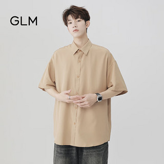 GLM 森马集团品牌衬衫男夏季韩版宽松潮流百搭休闲半袖港风 卡其 XL