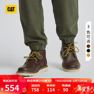 CAT 卡特彼勒 卡特男士户外休闲复古单鞋系列工装靴低靴子 深棕 40