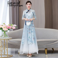 晗韵洛古典舞蹈服国风弹力舞蹈旗袍中国舞身韵练功表演出服装 浅蓝色5692 S 90-100斤