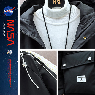NASA GOOD男装冬季中长款羽绒服男款宽松大码男士保暖百搭休闲外套袄子 黑色 5XL