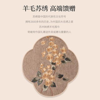 上海故事（STORYOFshanghai） 羊毛冬天围巾女冬季长辈中国风刺绣围脖礼盒装 花韵酒红 180×30cm