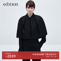 edition外套女2023冬桑蚕丝羊毛短款黑色复古披肩小个子 黑色 S/160