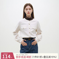 范思蓝恩 23FS14652简约圆领衬衫,女,冬百搭磨毛保暖衬衣 米色 XS