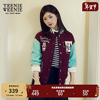 Teenie Weenie小熊2024年美拉德长袖T恤撞色条纹打底衫宽松上衣女 藏青色 165/M