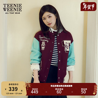 Teenie Weenie小熊2024年美拉德长袖T恤撞色条纹打底衫宽松上衣女 藏青色 165/M