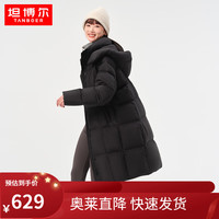 坦博尔羽绒服女长款加厚保暖时尚潮流宽松外套TD236780 黑色 155/80A