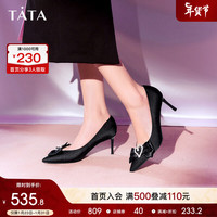 他她(TATA)2024春商场同款时尚休闲甜美显高细跟高跟鞋7DDT3AQ4 黑色 36