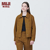 无印良品（MUJI）女式 木棉混 衬衫式夹克 女外套春款长袖美拉德穿搭 牛仔短款宽松 深暗黄色 L （165/88A）