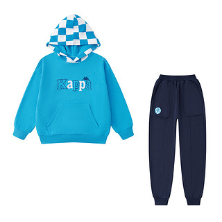 Kappa Kids卡帕男童套装连帽卫衣运动长裤子儿童套装两件套 天蓝色 170cm