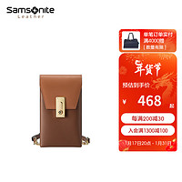 Samsonite 新秀丽 牛皮革手机包 女士精巧通勤时尚斜挎包单肩包TK6 棕色