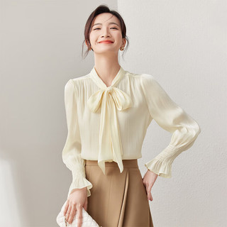 SENTUBILA 尚都比拉 秋季法式飘带领雪纺上衣女气质休闲通勤小衫133V50182 杏色 M