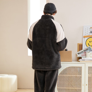 芬腾睡衣秋冬加厚立领外穿运动风家居服睡衣套装 深灰-男款 XL