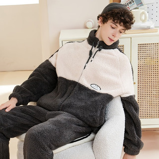芬腾睡衣秋冬加厚立领外穿运动风家居服睡衣套装 深灰-男款 XL