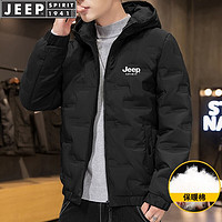 JEEP SPIRIT 吉普棉服男加厚外套面包服冬季夹克连帽防风保暖休闲百搭棉衣 黑色 3XL（150斤-165斤）