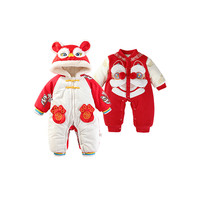 Kmicashmre kmi婴儿连体衣秋冬宝宝过年喜庆新年装拜年服新生儿加厚外出冬