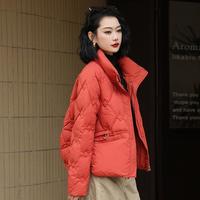 冬季羽绒服立领宽松鸭绒保暖菱形时尚简约气质面包服外套女