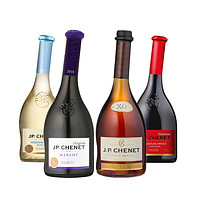 J.P.CHENET 香奈 红酒洋酒组合梅洛干红+半甜+白兰地4瓶装组合装 4种口味