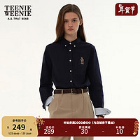 Teenie Weenie小熊2024春季牛津纺衬衫宽松时尚多巴胺衬衣女 藏青色 170/L