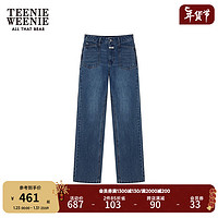 Teenie Weenie小熊2024年早春白色牛仔裤直筒裤长裤宽松复古裤子女 中蓝色 160/S