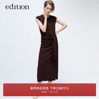 edition连衣裙女2024春气质包肩无袖绑结羊毛针织裙开衩长裙 棕咖色 S/160
