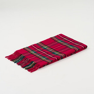 MUJI 羊毛披巾 围巾 围脖冬季 保暖披肩 红色围巾 龙年本命年 红绿格纹60×200cm
