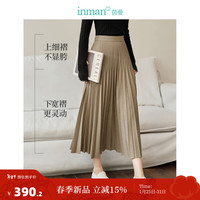 茵曼（INMAN）设计感层次感压褶半身裙2024春冬女装松紧后腰显瘦A字半裙 深卡其 M