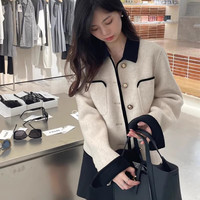 妍莉芬(yanlifen)2023外套秋冬款女装小香风双面呢子大衣女短款小个子毛呢外套上衣 白色金属扣 S【85-120斤】
