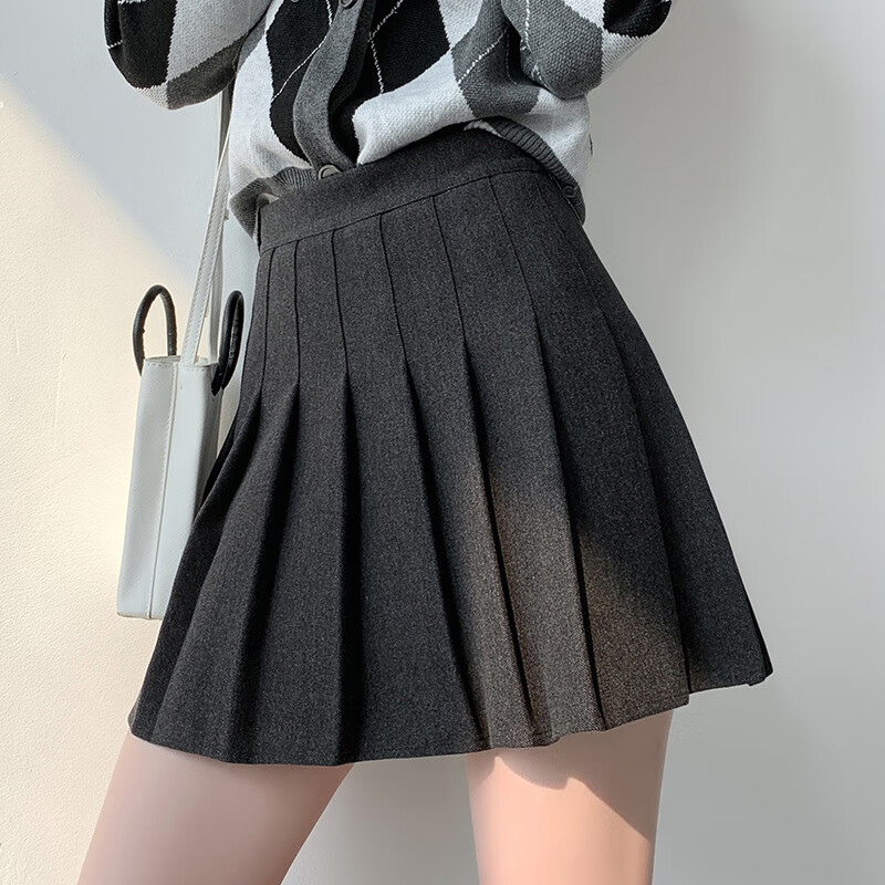 小允星（xiaoyunxing）加厚毛呢百褶裙女秋冬高腰显瘦学院风A字半身裙2023毛呢短裙 深灰【毛呢加长款】 XL116-130斤