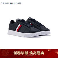 TOMMY HILFIGER 24春季男装条纹织带厚底皮革板鞋休闲运动鞋FM0FM04895 藏青色DW5 40