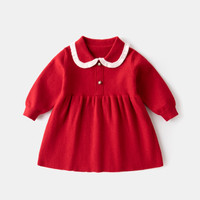 DUDUJIA嘟嘟家 嘟家宝针织毛衣拜年服冬装婴儿线衣年装男童开衫唐装红女宝龙年服 裙子红色 90