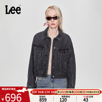 李 Lee24早春舒适版黑色刺绣女翻领牛仔外套休闲潮LWT008227100 黑色 M