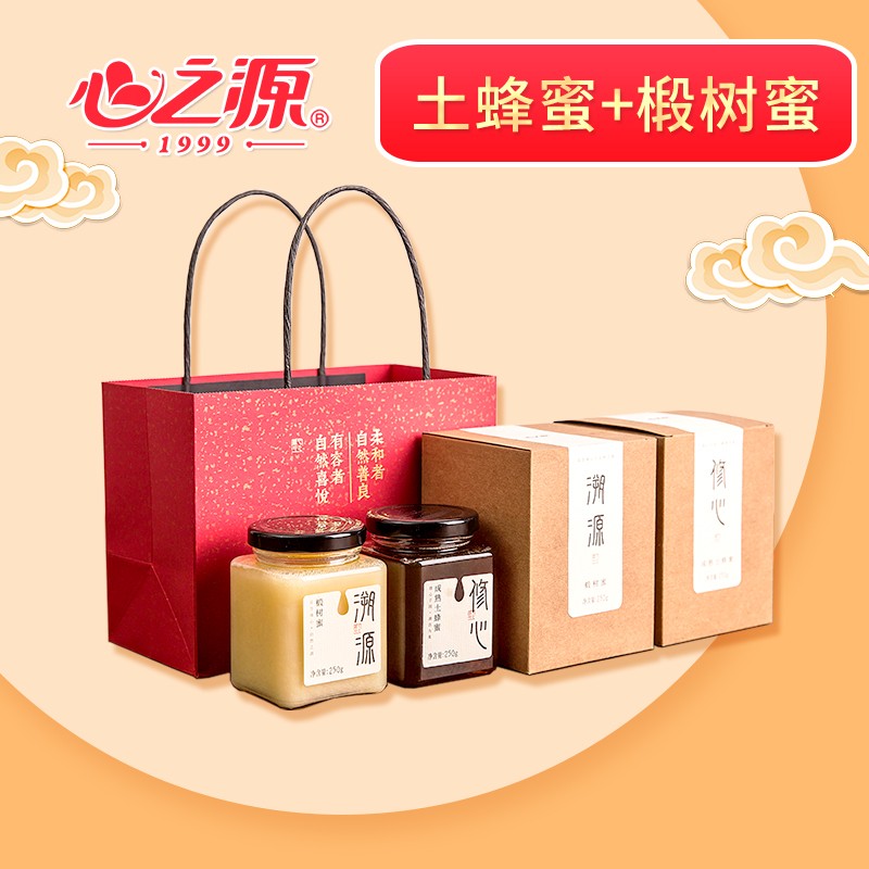 心之源 纯正天然 蜂蜜 长白山椴树蜜 成熟土蜂蜜 百花蜂蜜礼盒装【过节   】 四盒礼盒装【1000g】