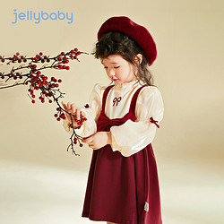 jellybaby 杰里贝比 女童秋冬连衣裙儿童裙子小女孩加绒红色婴儿拜年服周岁女宝宝礼服