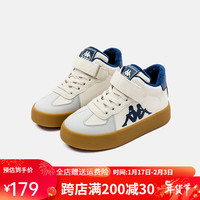 Kappa Kids童鞋冬季儿童加绒二棉保暖板鞋男棉鞋冬季童鞋 米/深蓝 36