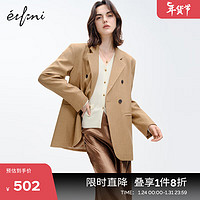 伊芙丽（eifini）伊芙丽美拉德翻驳领双排扣休闲抗皱TR西装外套女2024春装新款 焦糖色