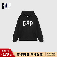 Gap男女童春季2024LOGO经典连帽卫衣拉链开衫外套890300 黑色 150cm(L)