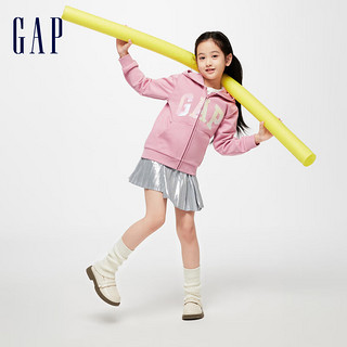 Gap女童春季2024LOGO翻转亮片口袋连帽外套儿童装890205上衣 粉红色 140cm(M) 亚洲尺码